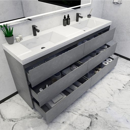 Moreno Bath Angeles 72" Cement Gray Freestanding Vanity With Double Reinforced White Acrylic Sinks