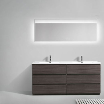 Moreno Bath Angeles 72" Dark Gray Oak Freestanding Vanity With Double Reinforced White Acrylic Sinks