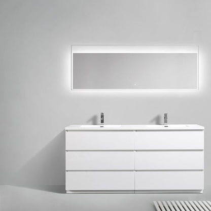 Moreno Bath Angeles 72" High Gloss White Freestanding Vanity With Double Reinforced White Acrylic Sinks