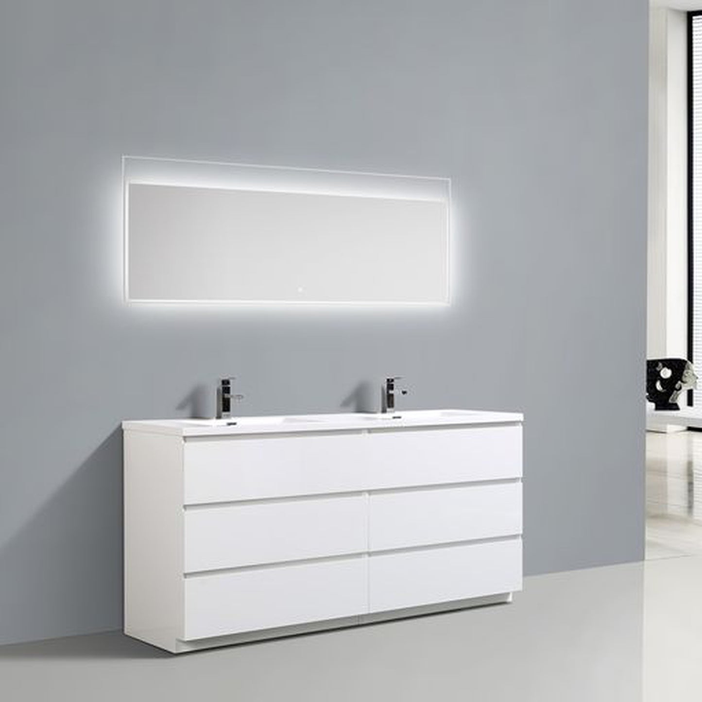 Moreno Bath Angeles 72" High Gloss White Freestanding Vanity With Double Reinforced White Acrylic Sinks