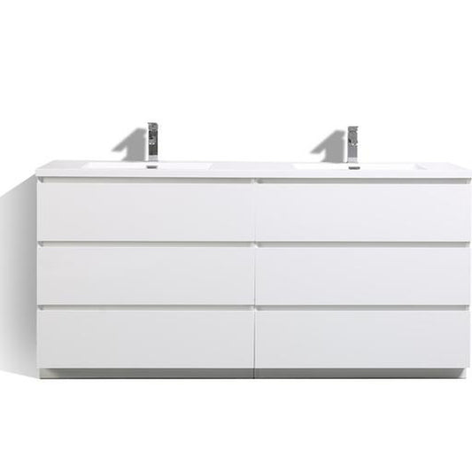 Moreno Bath Angeles 72" High Gloss White Freestanding Vanity With Double Reinforced White Acrylic Sinks