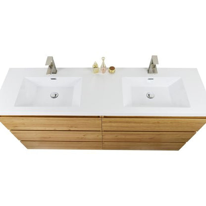 Moreno Bath Angeles 72" Nature Oak Freestanding Vanity With Double Reinforced White Acrylic Sinks