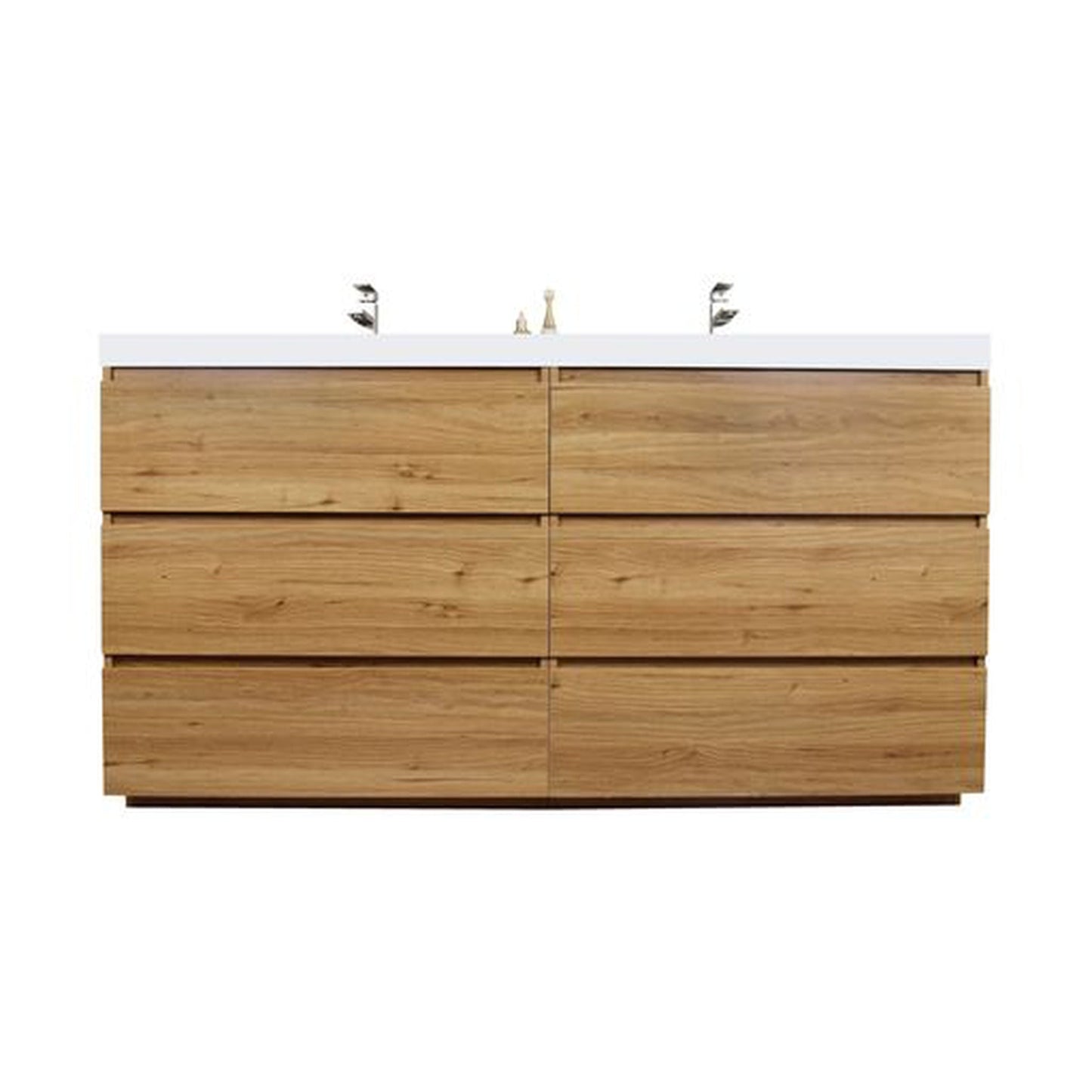 Moreno Bath Angeles 72" Nature Oak Freestanding Vanity With Double Reinforced White Acrylic Sinks