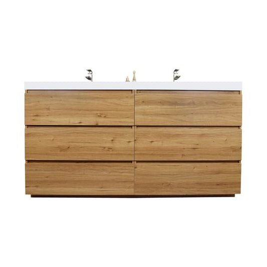 Moreno Bath Angeles 72" Nature Oak Freestanding Vanity With Double Reinforced White Acrylic Sinks