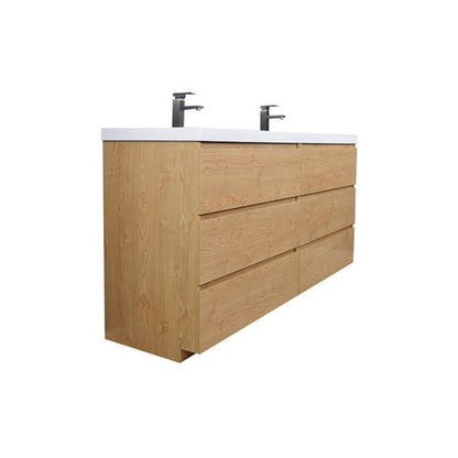 Moreno Bath Angeles 72" New England Oak Freestanding Vanity With Double Reinforced White Acrylic Sinks