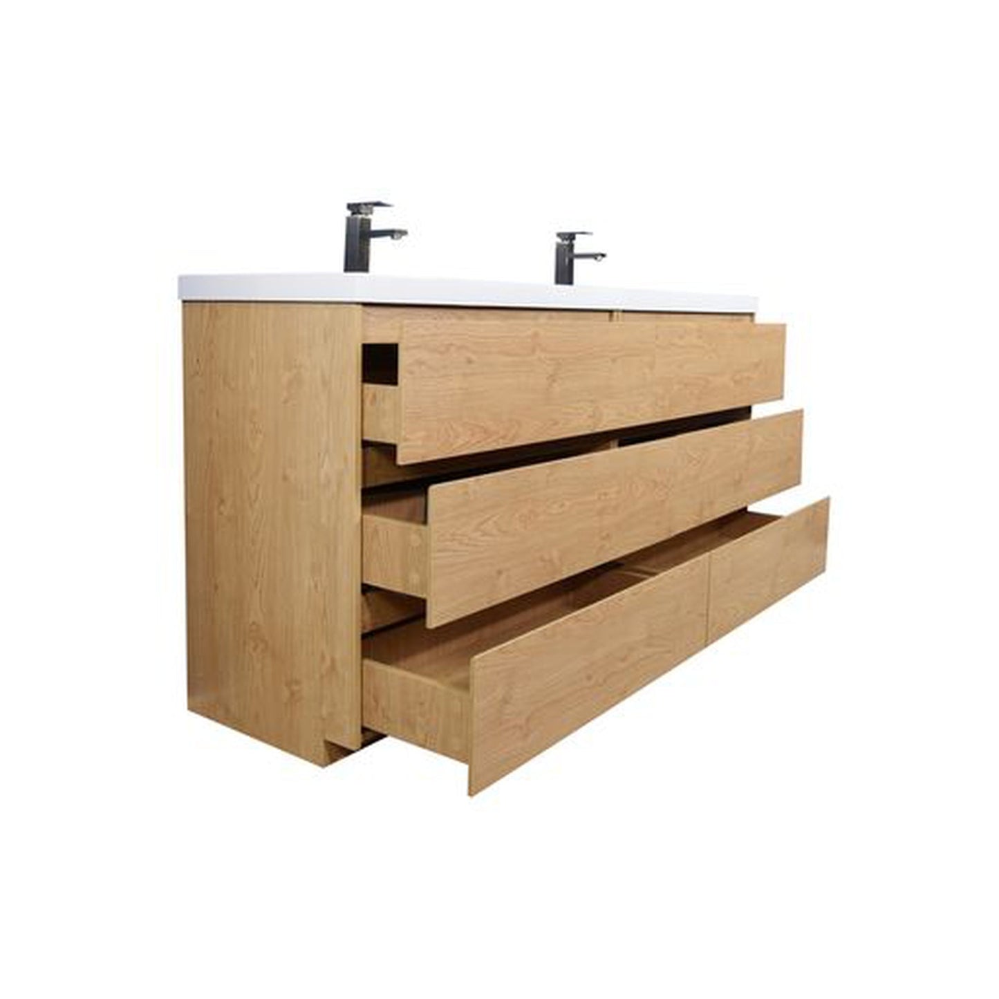 Moreno Bath Angeles 72" New England Oak Freestanding Vanity With Double Reinforced White Acrylic Sinks