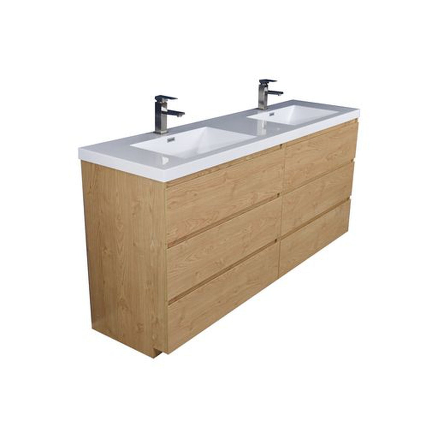 Moreno Bath Angeles 72" New England Oak Freestanding Vanity With Double Reinforced White Acrylic Sinks