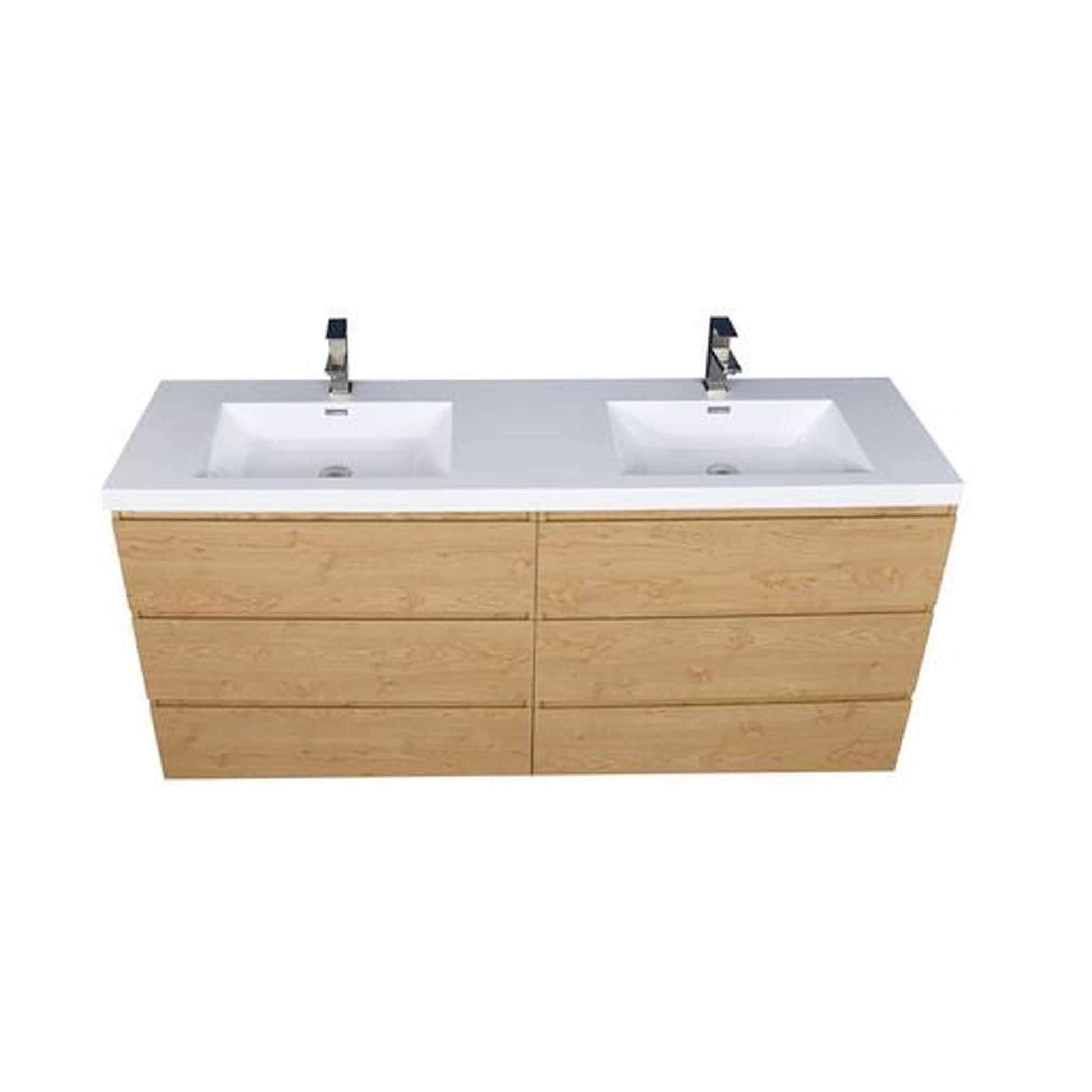 Moreno Bath Angeles 72" New England Oak Freestanding Vanity With Double Reinforced White Acrylic Sinks
