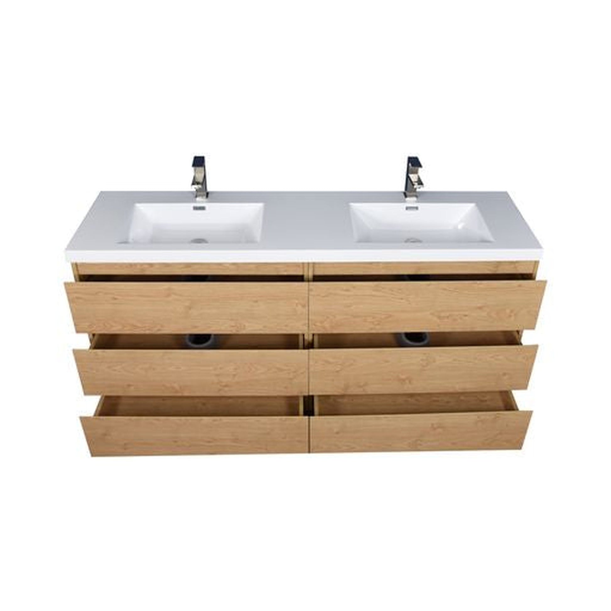 Moreno Bath Angeles 72" New England Oak Freestanding Vanity With Double Reinforced White Acrylic Sinks