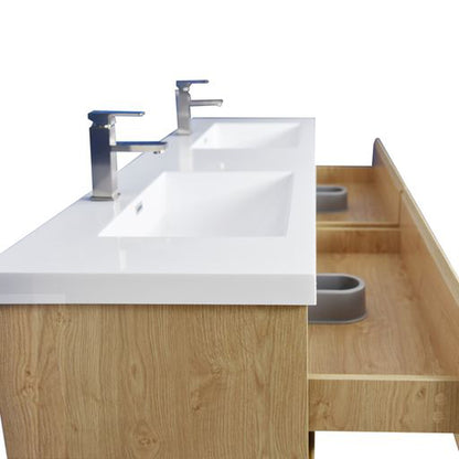 Moreno Bath Angeles 72" New England Oak Freestanding Vanity With Double Reinforced White Acrylic Sinks