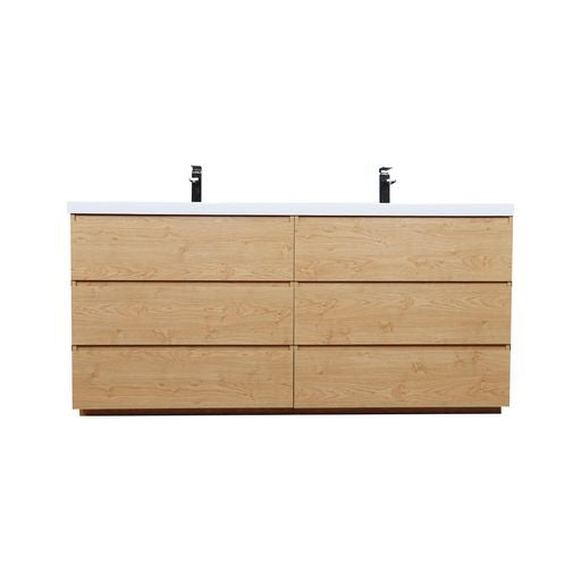 Moreno Bath Angeles 72" New England Oak Freestanding Vanity With Double Reinforced White Acrylic Sinks