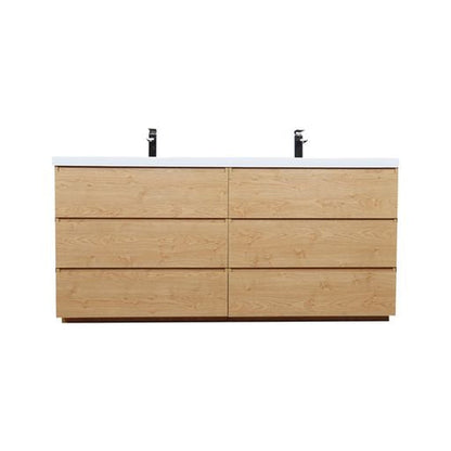 Moreno Bath Angeles 72" New England Oak Freestanding Vanity With Double Reinforced White Acrylic Sinks