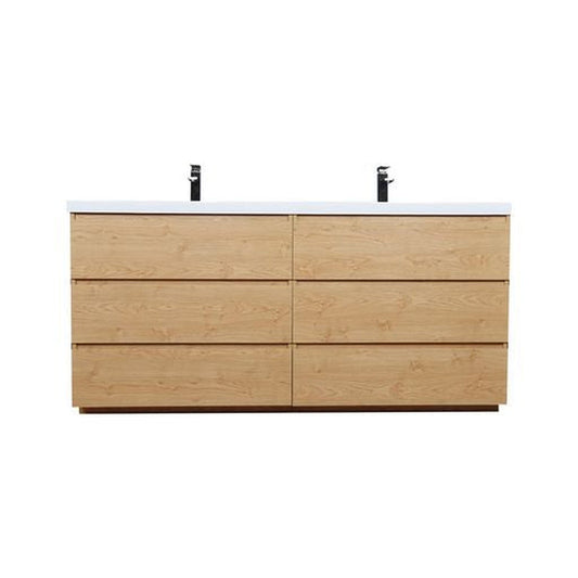 Moreno Bath Angeles 72" New England Oak Freestanding Vanity With Double Reinforced White Acrylic Sinks