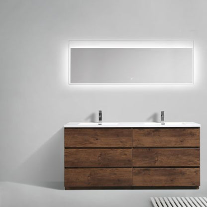Moreno Bath Angeles 72" Rosewood Freestanding Vanity With Double Reinforced White Acrylic Sinks