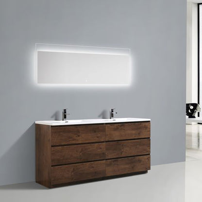 Moreno Bath Angeles 72" Rosewood Freestanding Vanity With Double Reinforced White Acrylic Sinks