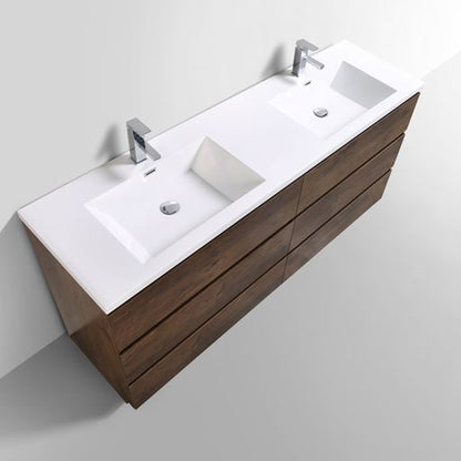 Moreno Bath Angeles 72" Rosewood Freestanding Vanity With Double Reinforced White Acrylic Sinks