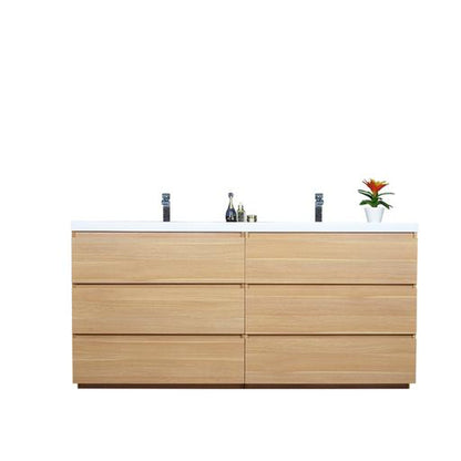 Moreno Bath Angeles 72" White Oak Freestanding Vanity With Double Reinforced White Acrylic Sinks