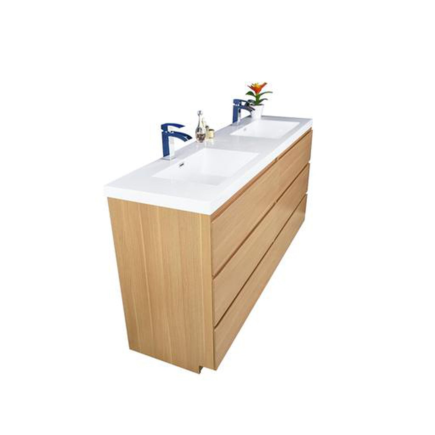 Moreno Bath Angeles 72" White Oak Freestanding Vanity With Double Reinforced White Acrylic Sinks