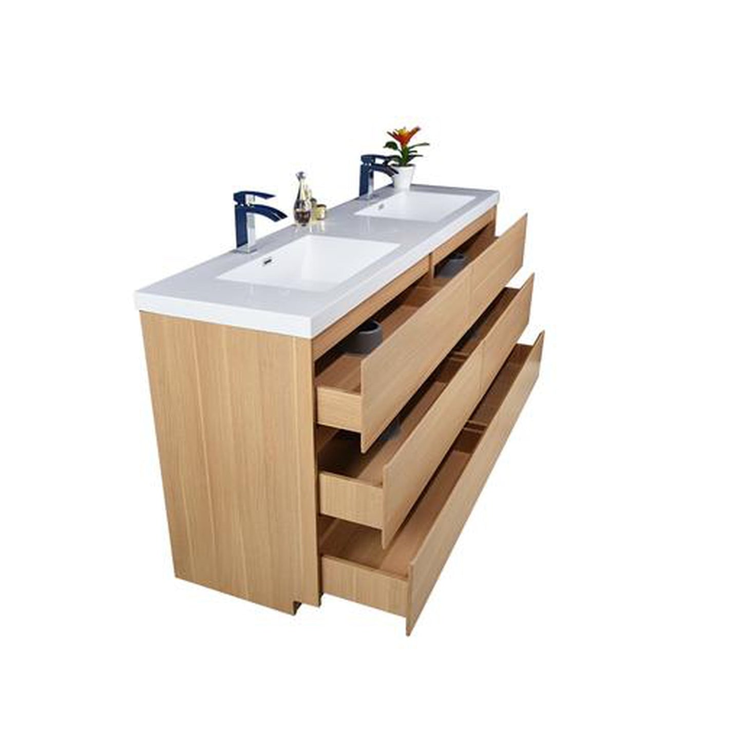 Moreno Bath Angeles 72" White Oak Freestanding Vanity With Double Reinforced White Acrylic Sinks