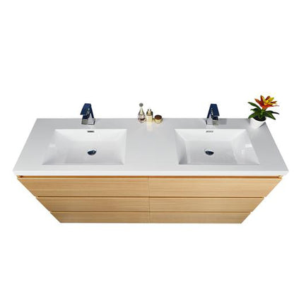 Moreno Bath Angeles 72" White Oak Freestanding Vanity With Double Reinforced White Acrylic Sinks