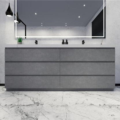 Moreno Bath Angeles 84" Cement Gray Freestanding Vanity With Double Reinforced White Acrylic Sinks