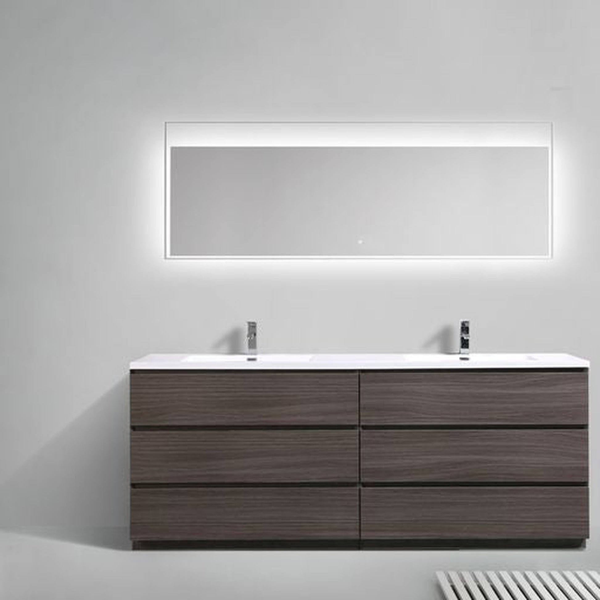 Moreno Bath Angeles 84" Dark Gray Oak Freestanding Vanity With Double Reinforced White Acrylic Sinks