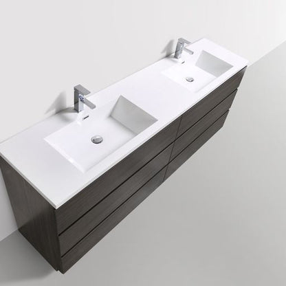 Moreno Bath Angeles 84" Dark Gray Oak Freestanding Vanity With Double Reinforced White Acrylic Sinks