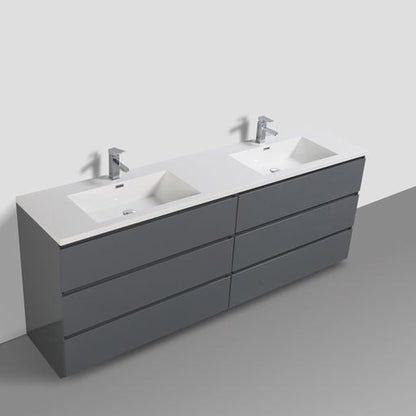 Moreno Bath Angeles 84" High Gloss Gray Freestanding Vanity With Double Reinforced White Acrylic Sinks