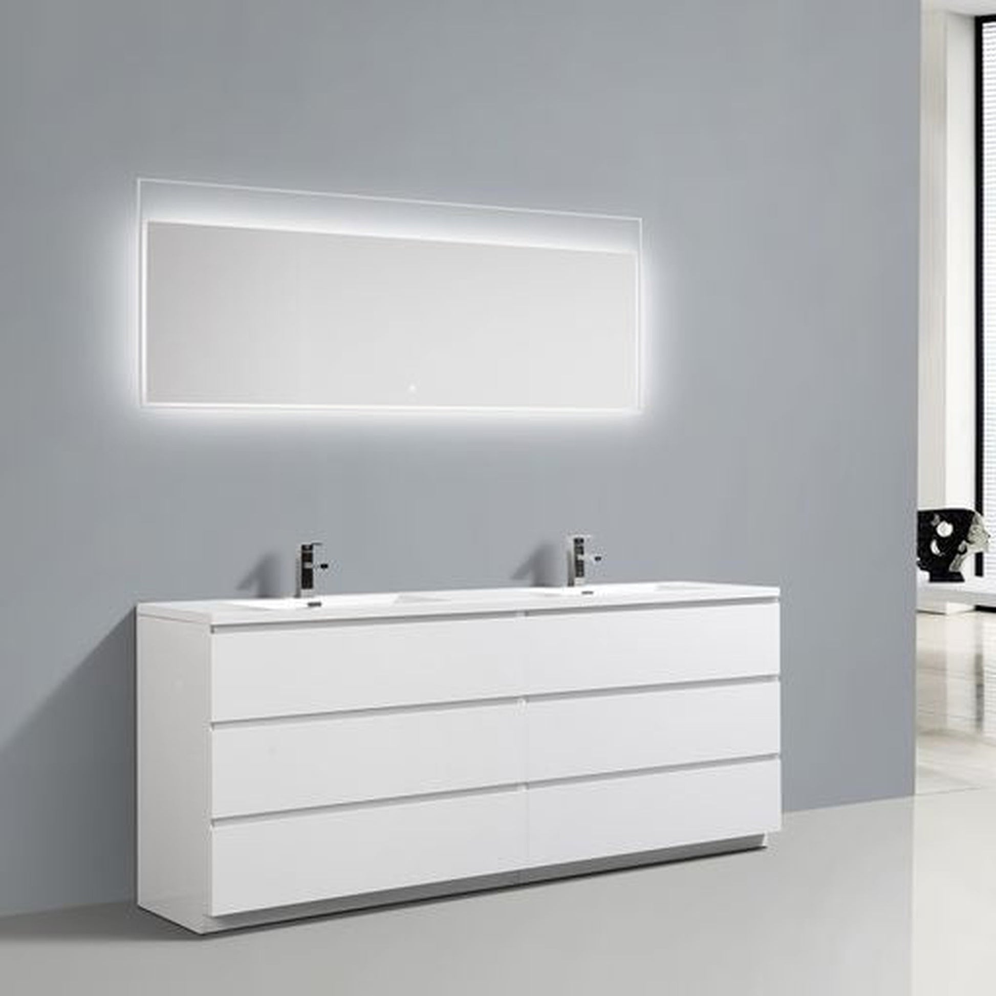 Moreno Bath Angeles 84" High Gloss White Freestanding Vanity With Double Reinforced White Acrylic Sinks