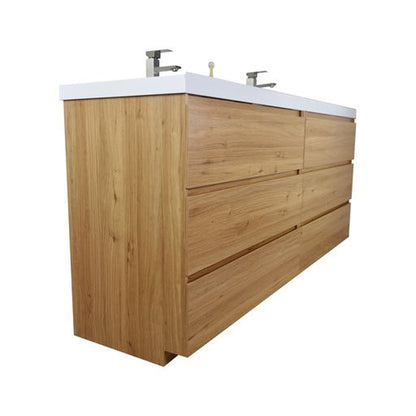 Moreno Bath Angeles 84" Nature Oak Freestanding Vanity With Double Reinforced White Acrylic Sinks