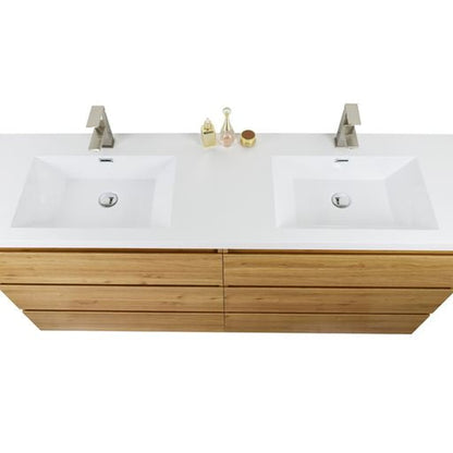 Moreno Bath Angeles 84" Nature Oak Freestanding Vanity With Double Reinforced White Acrylic Sinks