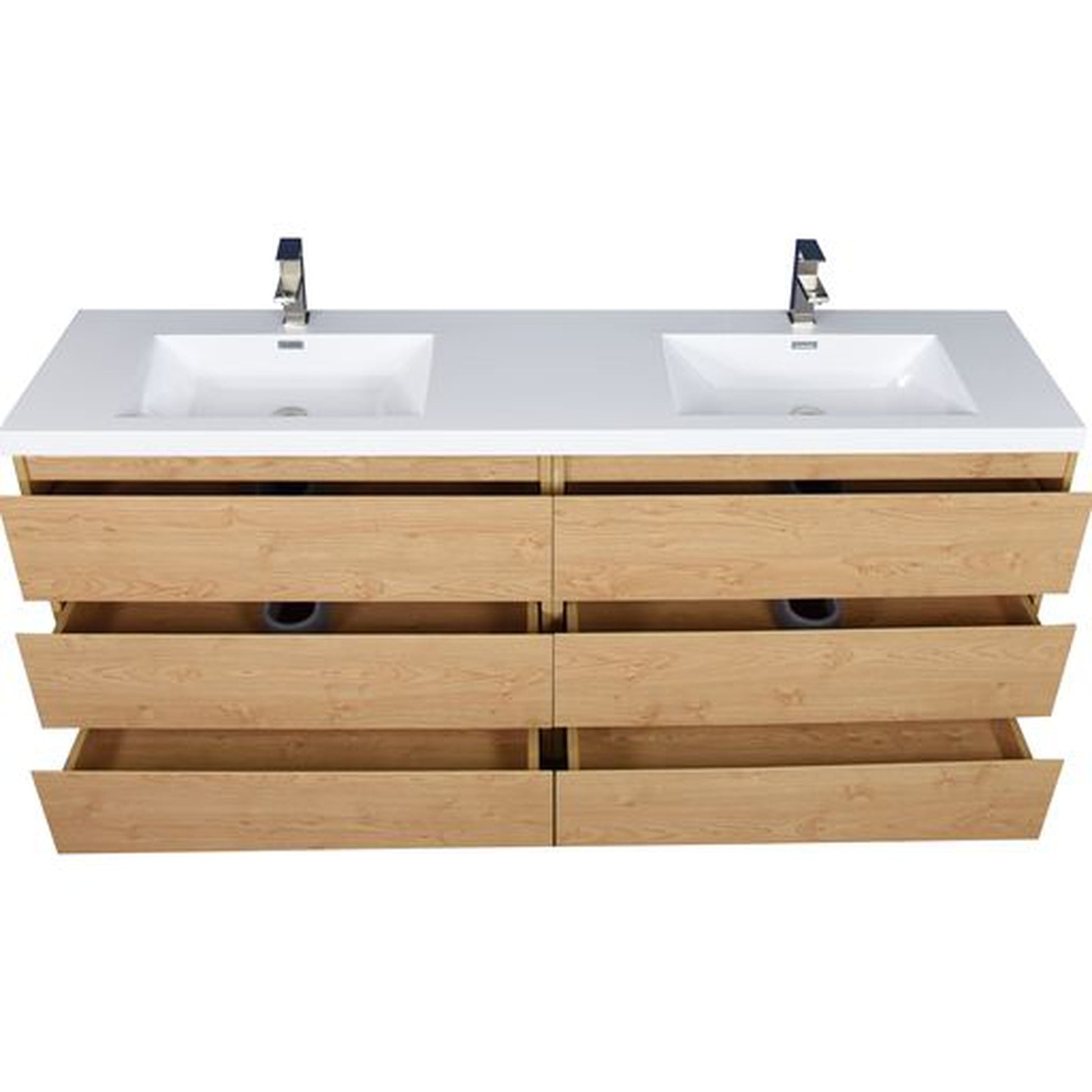 Moreno Bath Angeles 84" New England Oak Freestanding Vanity With Double Reinforced White Acrylic Sinks