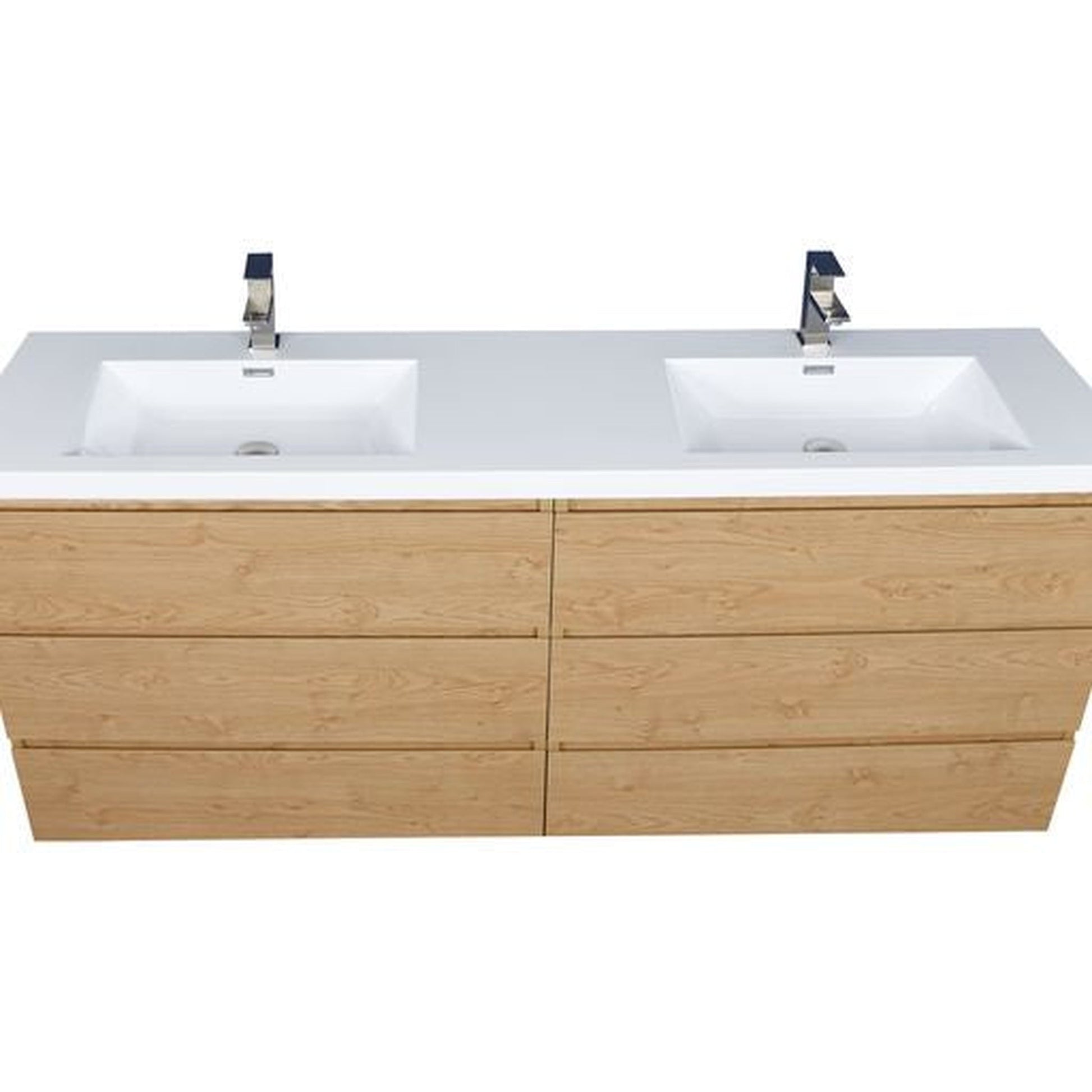 Moreno Bath Angeles 84" New England Oak Freestanding Vanity With Double Reinforced White Acrylic Sinks
