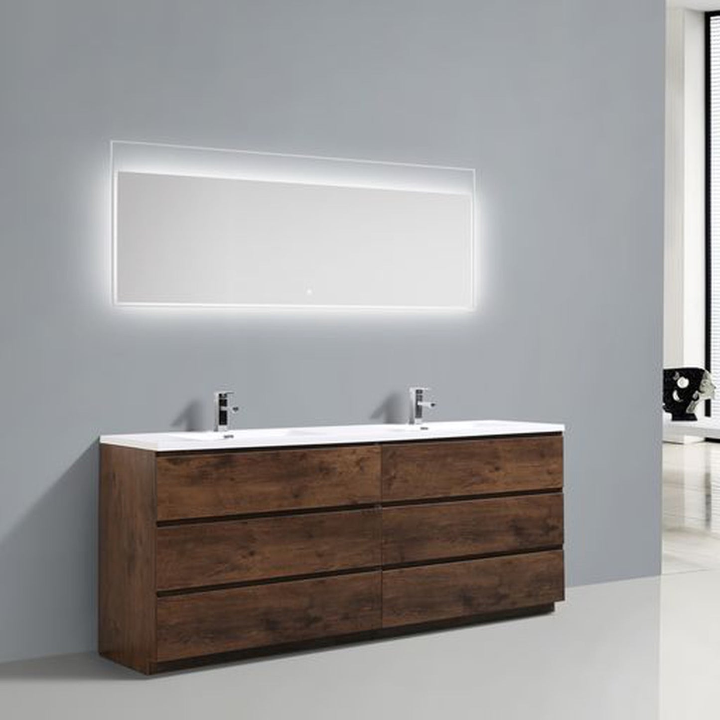 Moreno Bath Angeles 84" Rosewood Freestanding Vanity With Double Reinforced White Acrylic Sinks
