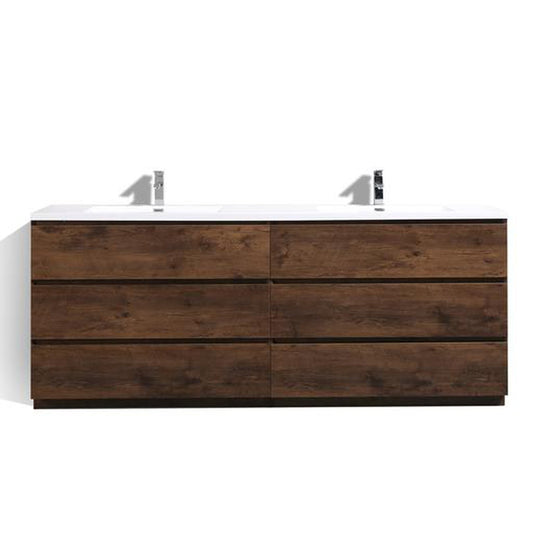 Moreno Bath Angeles 84" Rosewood Freestanding Vanity With Double Reinforced White Acrylic Sinks