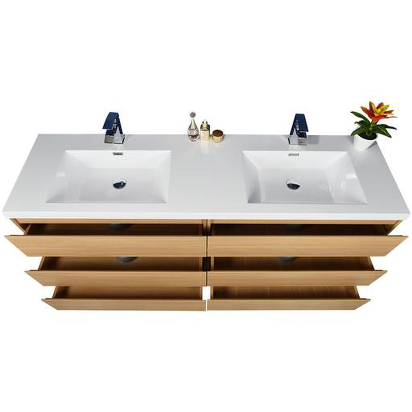 Moreno Bath Angeles 84" White Oak Freestanding Vanity With Double Reinforced White Acrylic Sinks