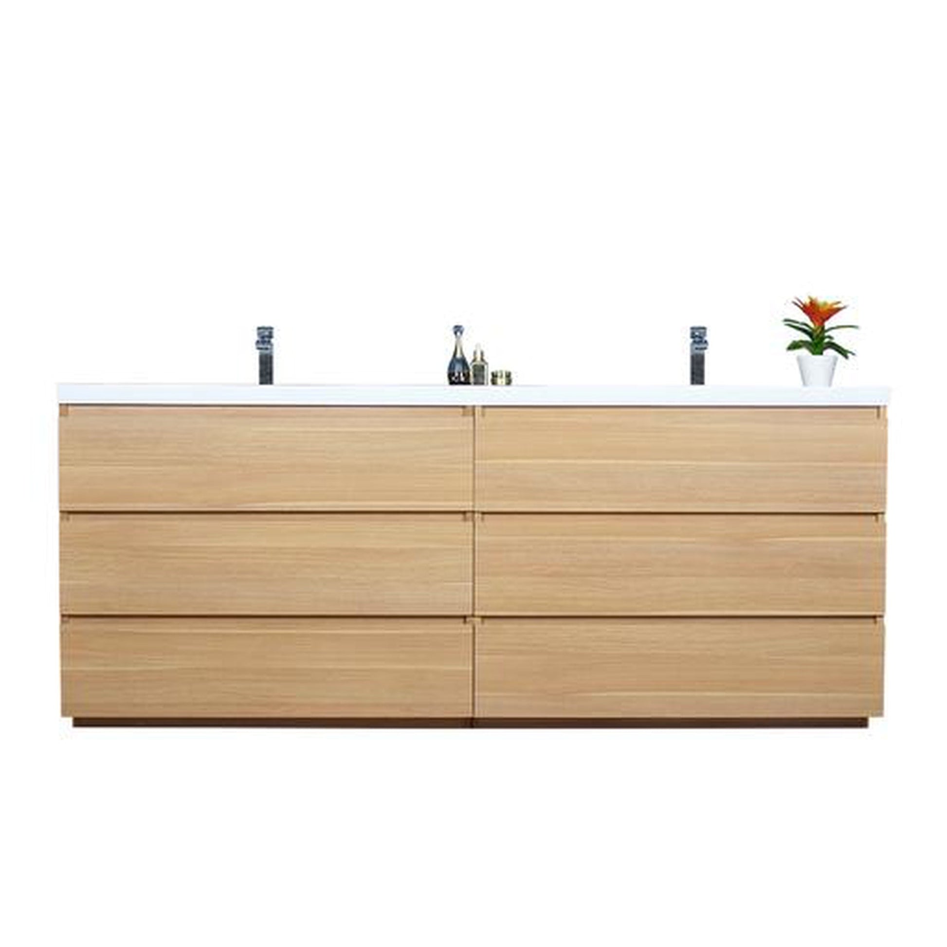 Moreno Bath Angeles 84" White Oak Freestanding Vanity With Double Reinforced White Acrylic Sinks
