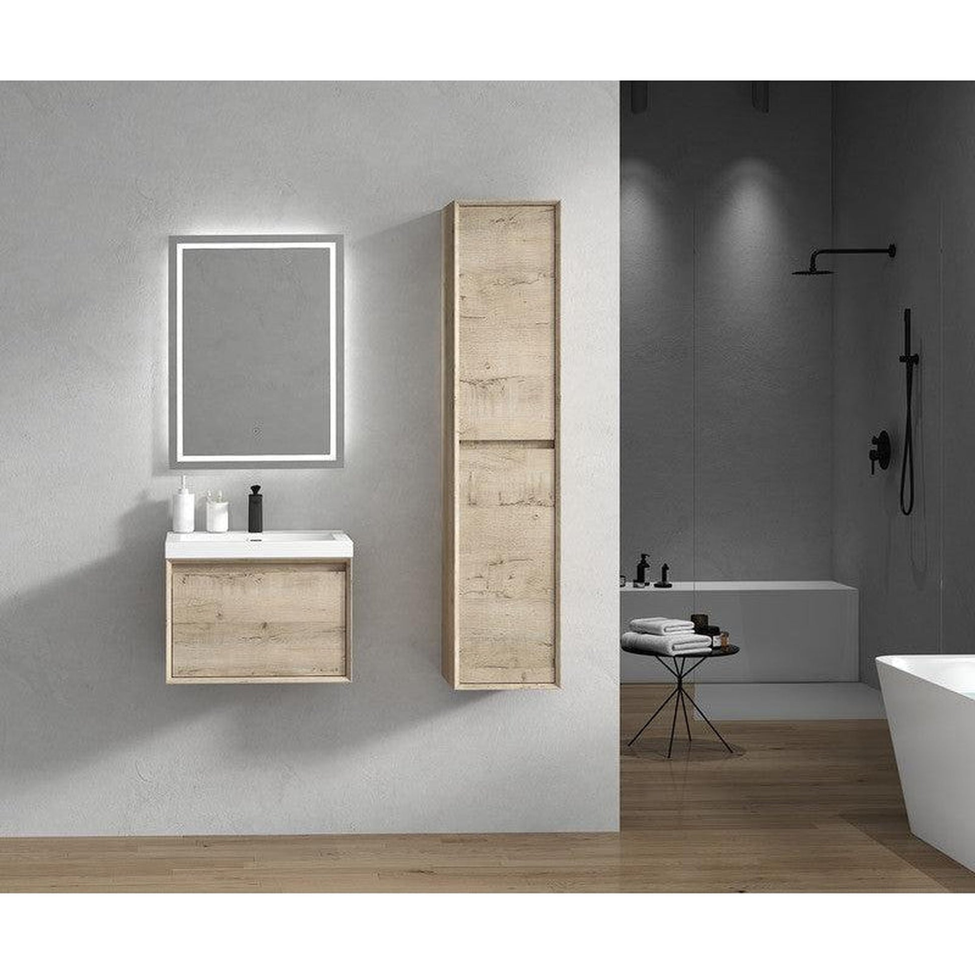 Moreno Bath BELLA 24" Light Oak Wall-Mounted Vanity With Single Reinforced White Acrylic Sink