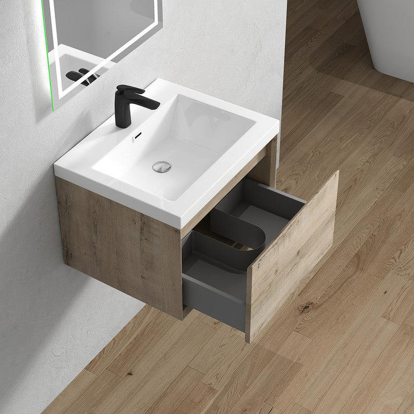 Moreno Bath BELLA 24" Light Oak Wall-Mounted Vanity With Single Reinforced White Acrylic Sink