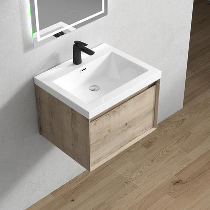 Moreno Bath BELLA 24" Light Oak Wall-Mounted Vanity With Single Reinforced White Acrylic Sink