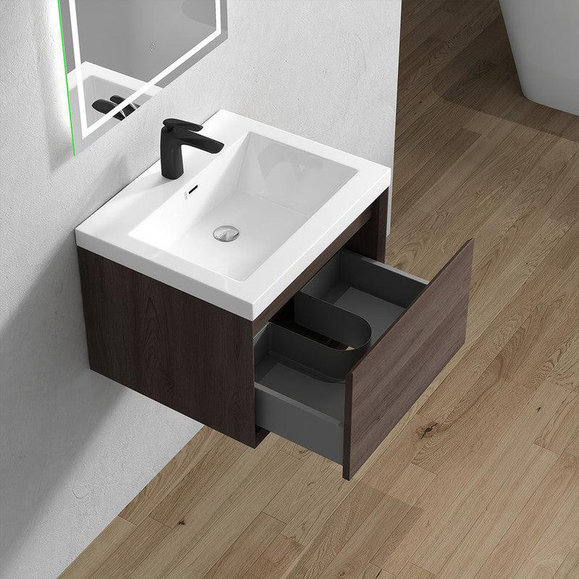 Moreno Bath BELLA 24" Red Oak Wall-Mounted Vanity With Single Reinforced White Acrylic Sink