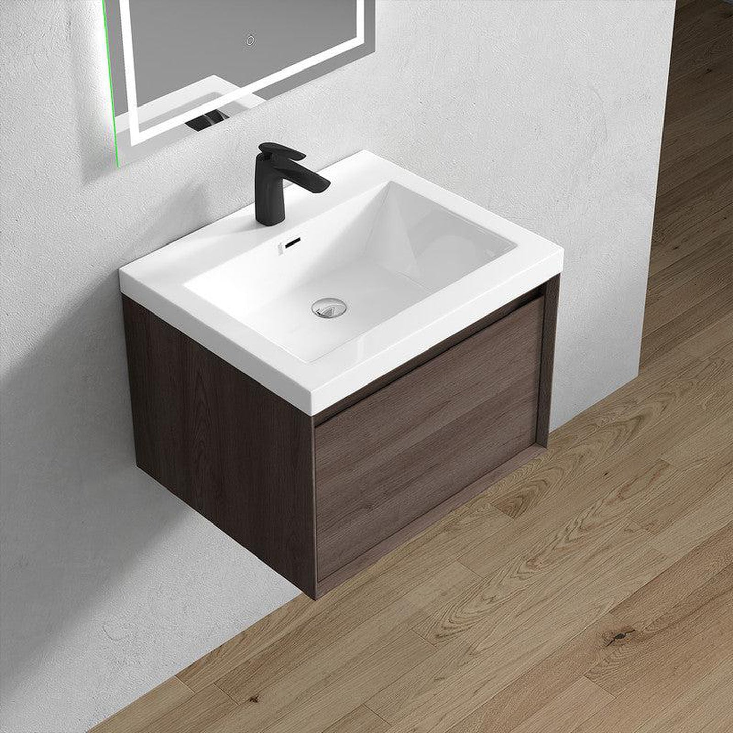 Moreno Bath BELLA 24" Red Oak Wall-Mounted Vanity With Single Reinforced White Acrylic Sink