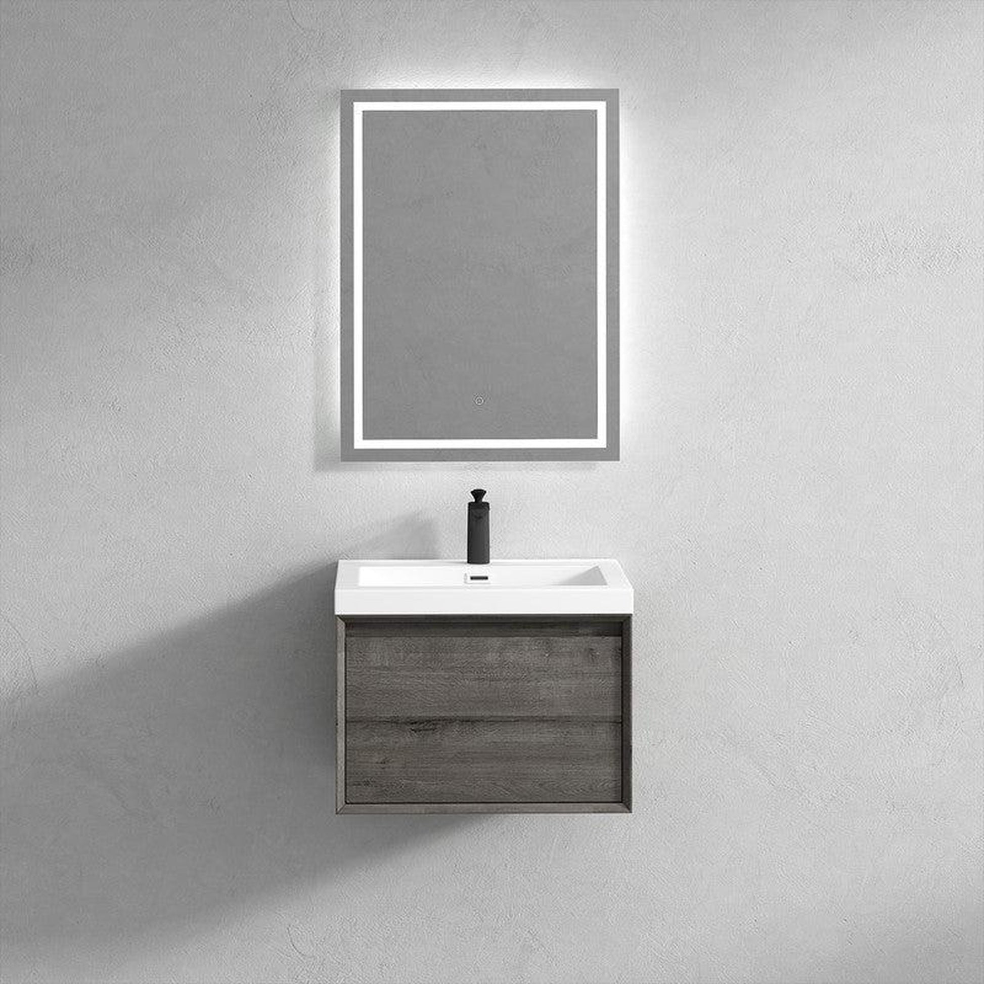 Moreno Bath BELLA 24" Smoke Oak Wall-Mounted Vanity With Single Reinforced White Acrylic Sink
