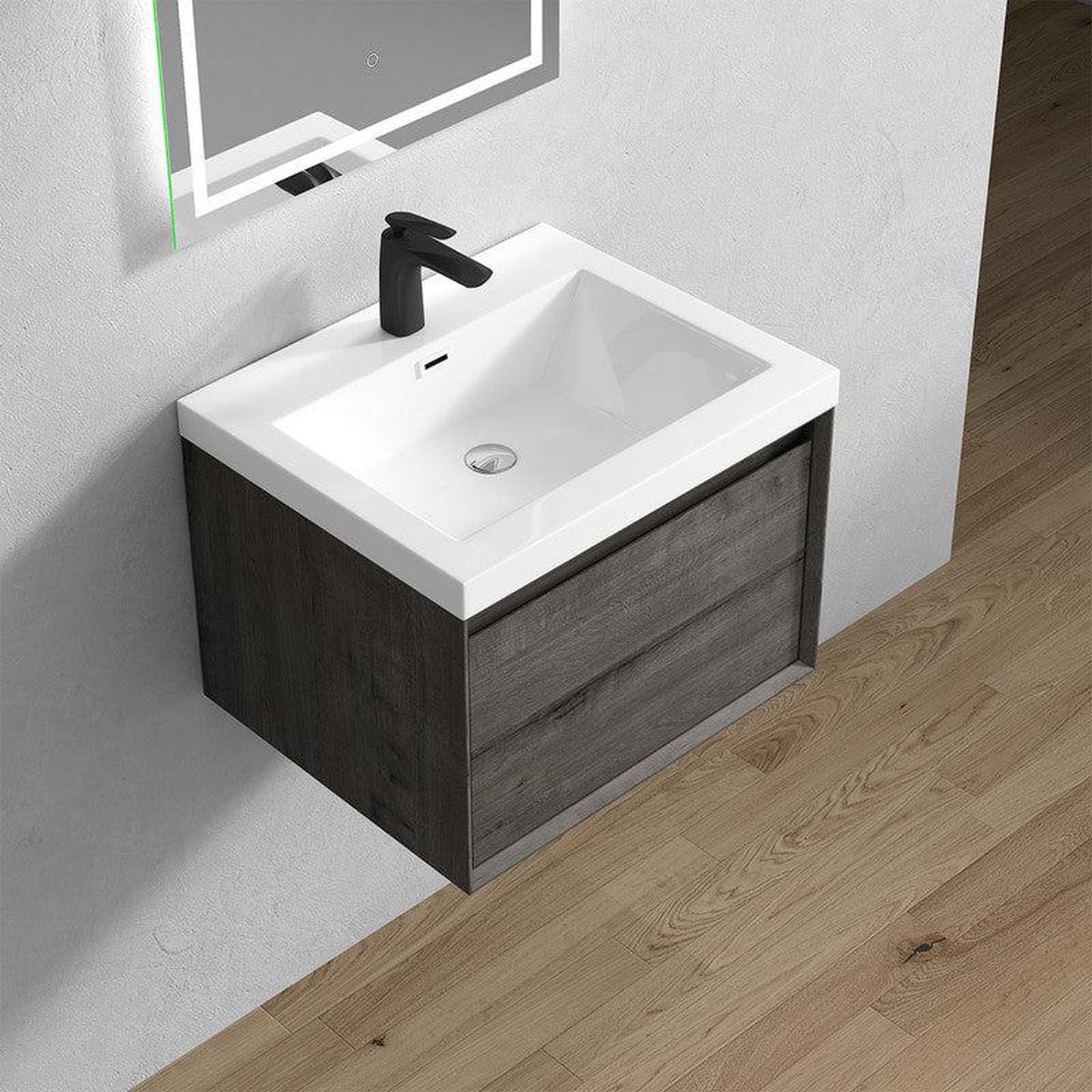 Moreno Bath BELLA 24" Smoke Oak Wall-Mounted Vanity With Single Reinforced White Acrylic Sink