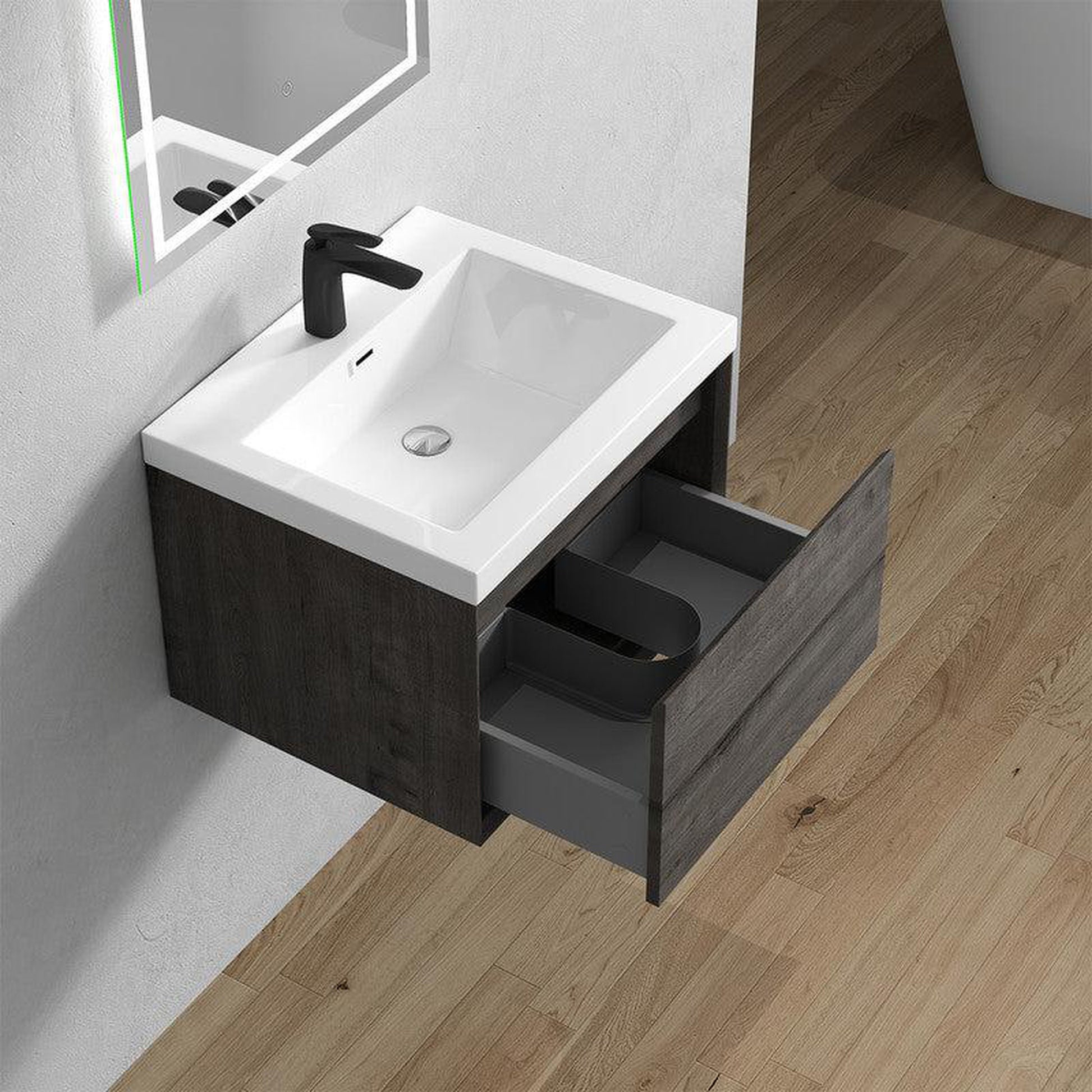 Moreno Bath BELLA 24" Smoke Oak Wall-Mounted Vanity With Single Reinforced White Acrylic Sink