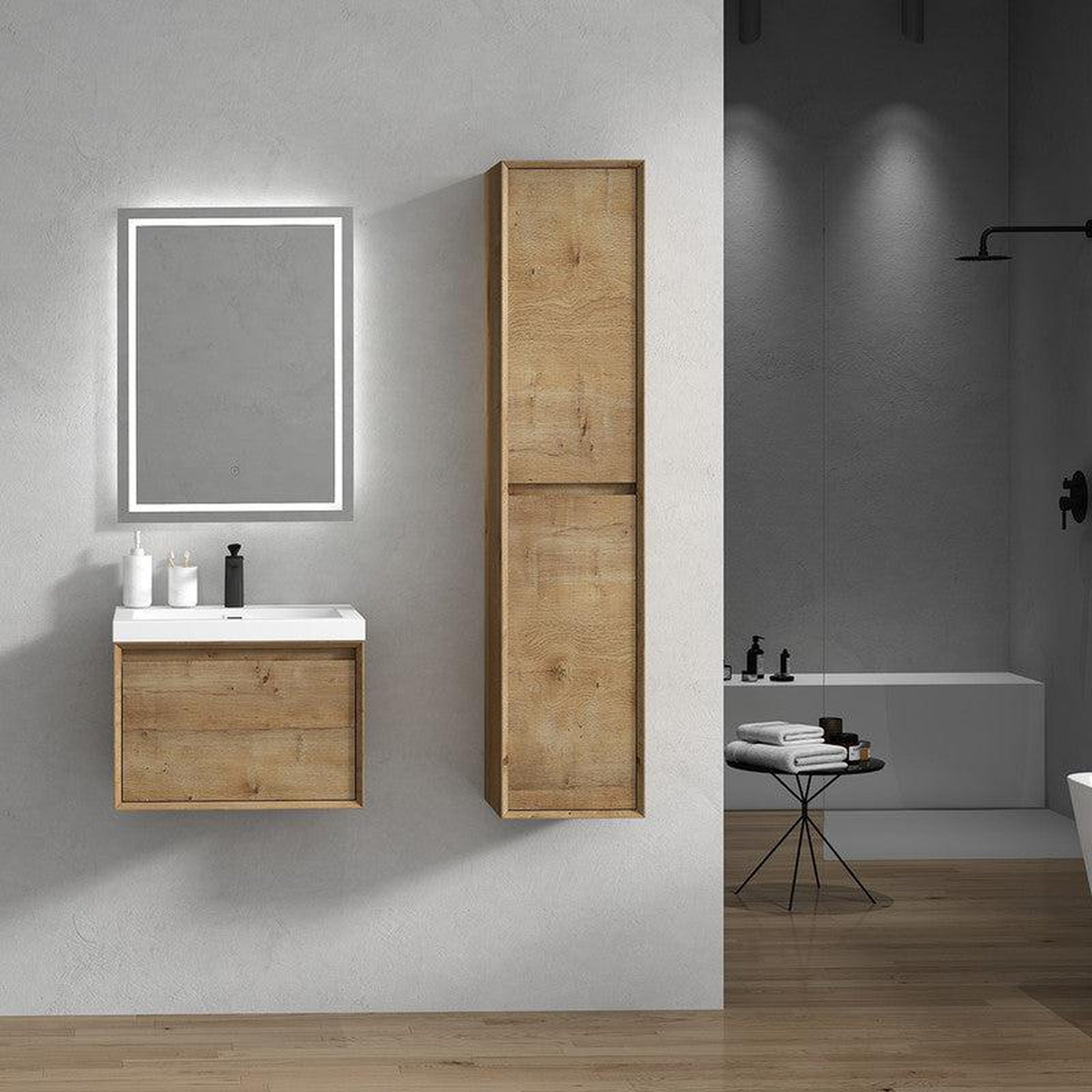 Moreno Bath BELLA 24" White Oak Wall-Mounted Vanity With Single Reinforced White Acrylic Sink