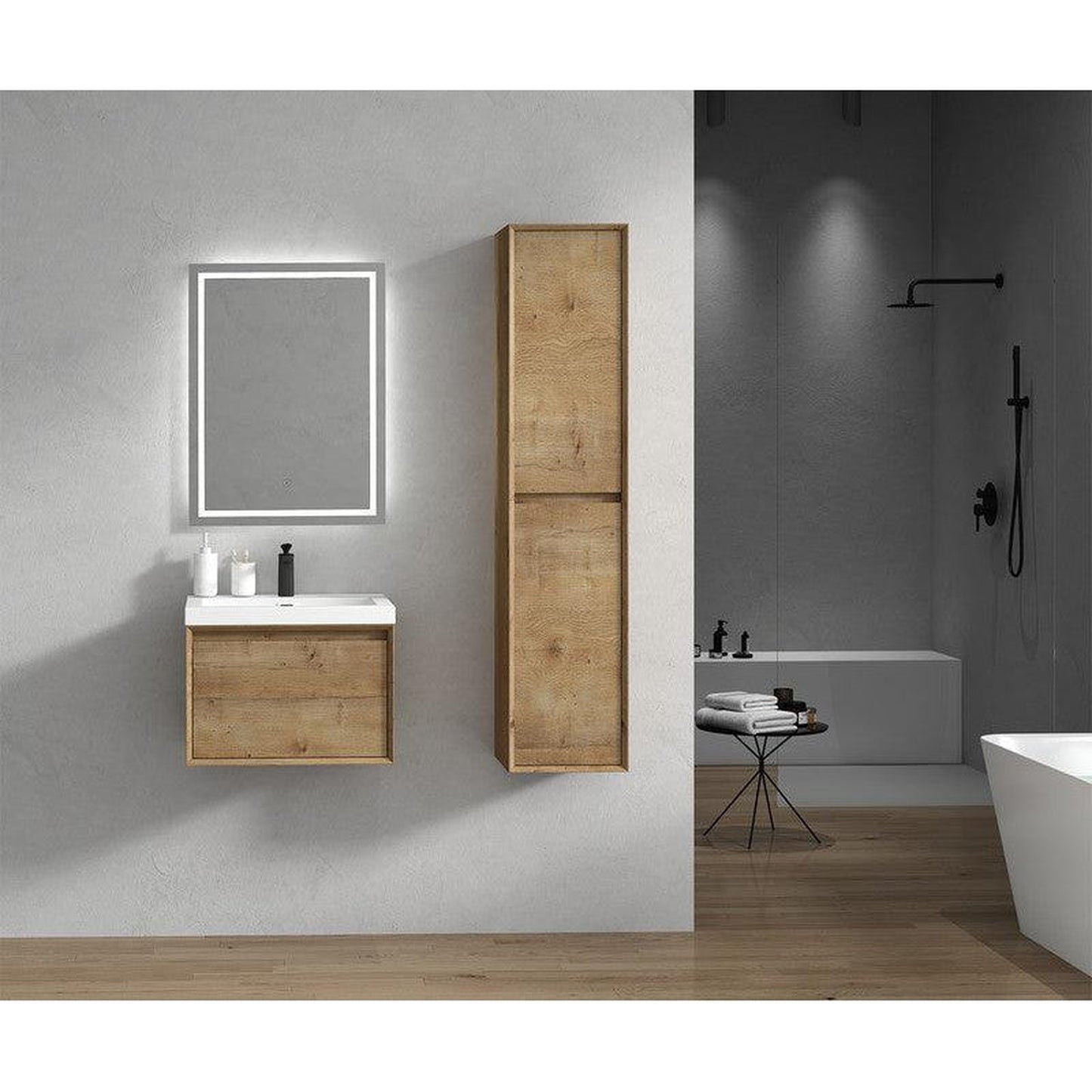 Moreno Bath BELLA 24" White Oak Wall-Mounted Vanity With Single Reinforced White Acrylic Sink