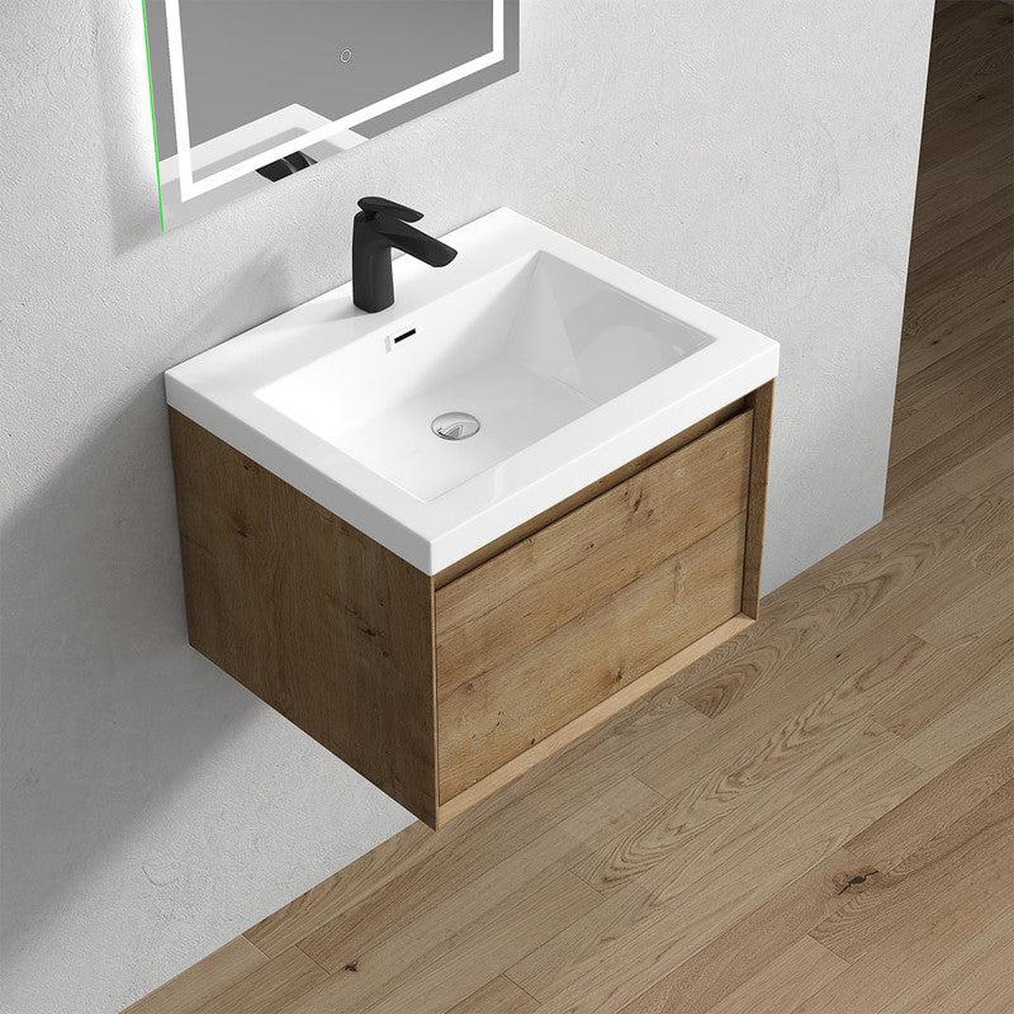 Moreno Bath BELLA 24" White Oak Wall-Mounted Vanity With Single Reinforced White Acrylic Sink