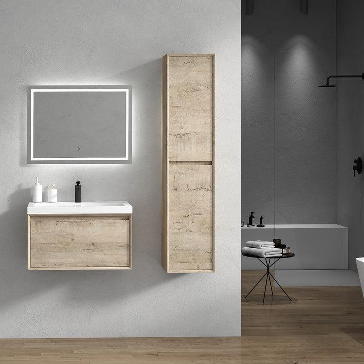 Moreno Bath BELLA 30" Light Oak Wall-Mounted Vanity With Single Reinforced White Acrylic Sink