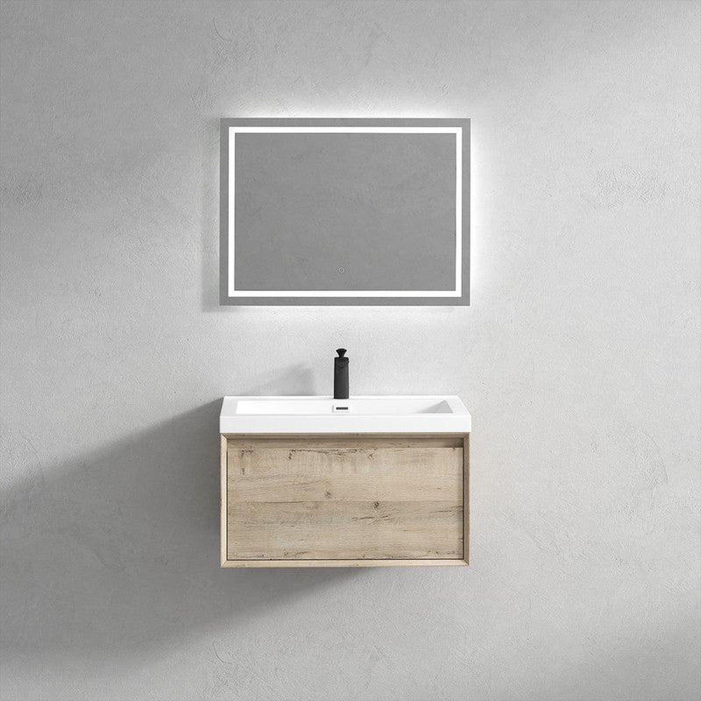 Moreno Bath BELLA 30" Light Oak Wall-Mounted Vanity With Single Reinforced White Acrylic Sink